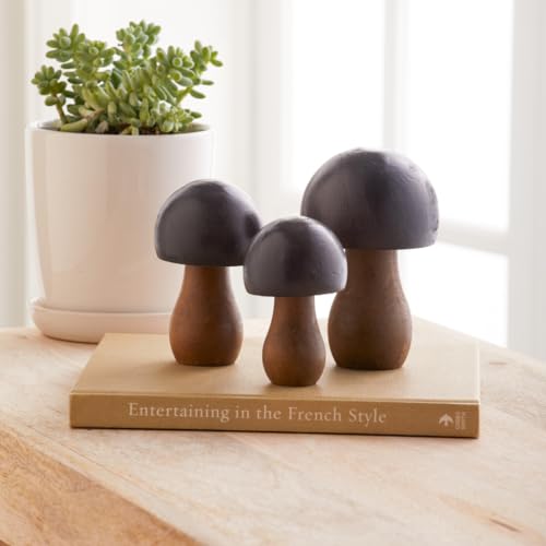 Your Heart's Content Dark Black Wood Mushrooms, Set of 3 (Black Paint 3) - color: Black 3