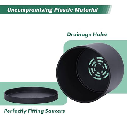 D'vine Dev Plastic Planter Pot with Saucer, 8 in, Black, 74-X-B-1 - color: Matte Black, size: 8 Inch