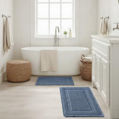 MIULEE Set of 2 Waffle Bathroom Rugs Blue Boho Bath Mat 17x24+18x30 in - color: Blue, size: 17''x24'' + 18''x30''