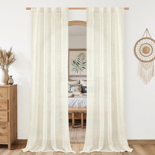 LAMIT Natural Linen Boho Curtains 80 inch Length for Bedroom 2 Panels - color: Natural, size: 34"W x 80"L (Pack of 2)