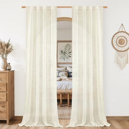 LAMIT Natural Linen Boho Curtains 80 inch Length for Bedroom 2 Panels - color: Natural, size: 34"W x 80"L (Pack of 2)