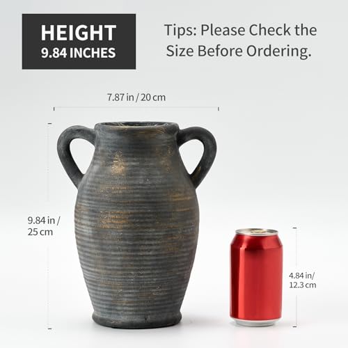 Vaseking Ceramic Rustic Vase, 9.8 inch Farmhouse Vases Home Decor, Bronze - color: Bronze