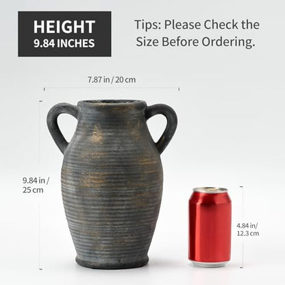 Vaseking Ceramic Rustic Vase, 9.8 inch Farmhouse Vases Home Decor, Bronze - color: Bronze