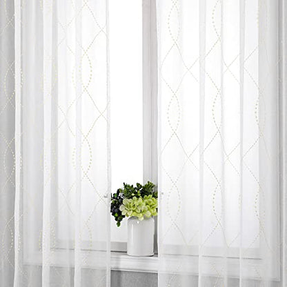 VISIONTEX White Sheer Curtains Beige Dots Moroccan Embroidered 84 Inches - color: Dots-beige, size: 54"W x 84"L (Pack of 2)