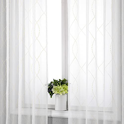 VISIONTEX White Sheer Curtains Beige Dots Moroccan Embroidered 96 Inches - color: Dots-beige, size: 54"W x 96"L (Pack of 2)