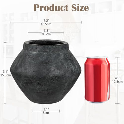 Briful Rustic Ceramic Vase 6'' Decorative Charcoal Farmhouse Table Vase - color: Black#748