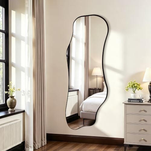 65.7"x24" Irregular Full Length Mirror, Abstract Wall Mirror - color: Black Asymmetric