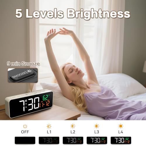 Netzu 3-in-1 Digital Clocks for Living Room, Small & Compact Alarm Clock - color: Ivory