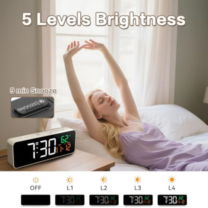 Netzu 3-in-1 Digital Clocks for Living Room, Small & Compact Alarm Clock - color: Ivory