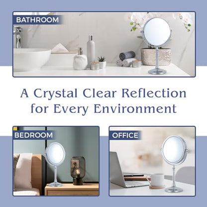 MIRRORVANA Large Double Sided 10X/1X Makeup Mirror, 15" x 8" (Chrome) - color: Chrome