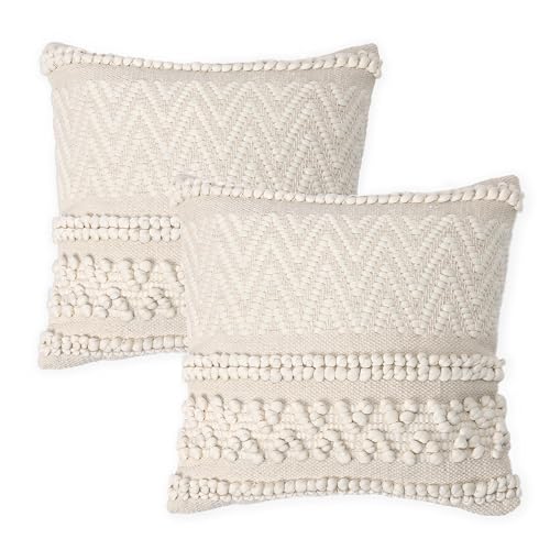 · REDEARTH · Boho Textured Handwoven Throw Pillow Cases - Boho Chic Natural - color: Boho Chic Natural, size: 18" x 18" (Pack of 2)