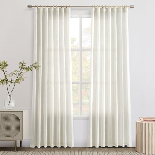Joywell Linen Curtains 80 Inches Long for Living Room Hook Belt Cream - color: Natural, size: 52"W x 80"L (Pack of 2)