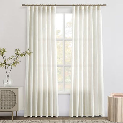 Joywell Linen Curtains 80 Inches Long for Living Room Hook Belt Cream - color: Natural, size: 52"W x 80"L (Pack of 2)