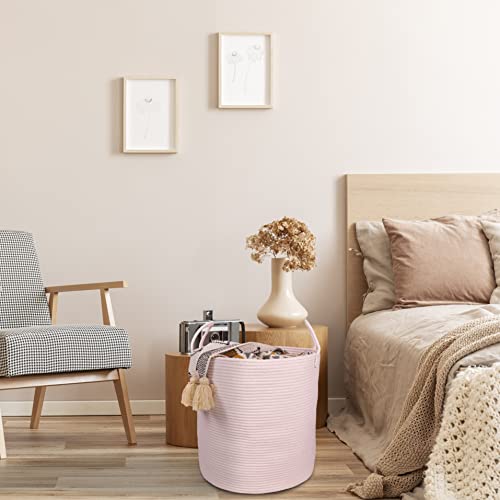 XUANGUO Cotton Rope Laundry Basket Hamper for Girls Kids Baby Nursery Pink - color: pink, size: Regular