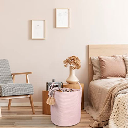 XUANGUO Cotton Rope Laundry Basket Hamper for Girls Kids Baby Nursery Pink - color: pink, size: Regular