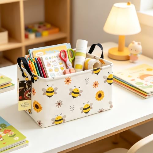 Rectangle Foldable Storage Basket Handles For Home, Bee - color: REC-Bee