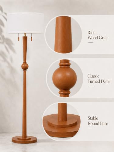 MOFFE Solid Wood Floor Lamp for Living Room,Pull Chains Standing Lamp - color: Amber Walnut