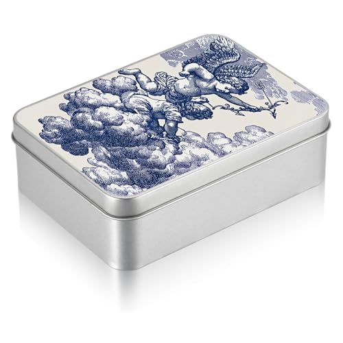 Small Metal Tin Box with Lid, Rectangular Silver Metal Storage Container, 4.92"×3.54"×1.57" Gift Decorative Empty Box, Angel Clouds - color: Angel Clouds, size: Small(4.92"×3.54"×1.57")