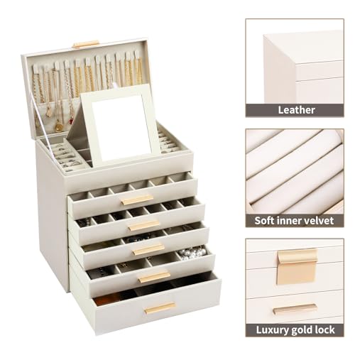 BOOVO Jewelry Boxes for Women, White and Black 6 Layer Large Jewelry Box for Necklace, Bracelet, Earrings, Rings Storage, Jewelry holder Organizer for Girls Gift (Champagne, 6 layer) - color: Champagne, size: 6 layer