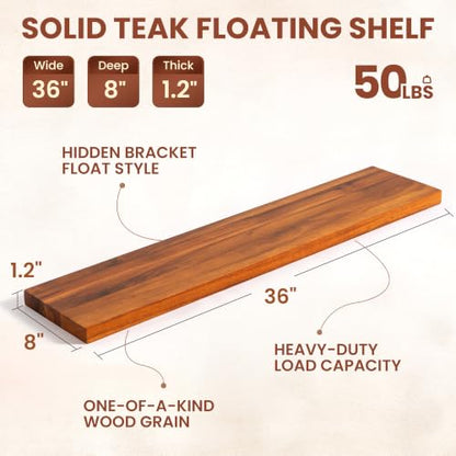 36 Inch Teak Floating Shelves, Set of 2 - color: Natural Teak, size: 36"L, 2-Pack