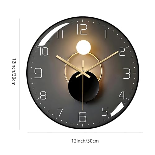 Wall Clock, 12 Inch Modern Wall Clock, Silent Non-Ticking Quartz Clock, Art Deco Clock with Large Numerals for Living Room, Bedroom, Classroom, Office (Black)