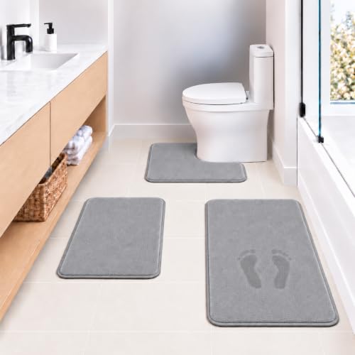 RUN HELIX Bathroom Rugs Sets 3 Piece, Soft Absorbent Memory Foam Bath Mats Set, Dry Fast Bath Mat, Machine Washable Bath Rug Set for Bathroom （Ash Gray） - color: Ash Gray