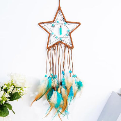 MEXIDAWN 2 Pack DIY Feather Dream Catcher Kits Turquoise Wall Hanging Boho Decor Handmade Dream Catcher for Adults