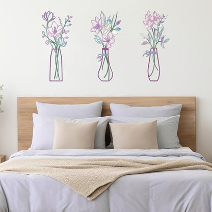 Zzbakress 3 Pieces Metal Flowers Wall Art for Bathroom (Pink Purple) - color: Pink Purple