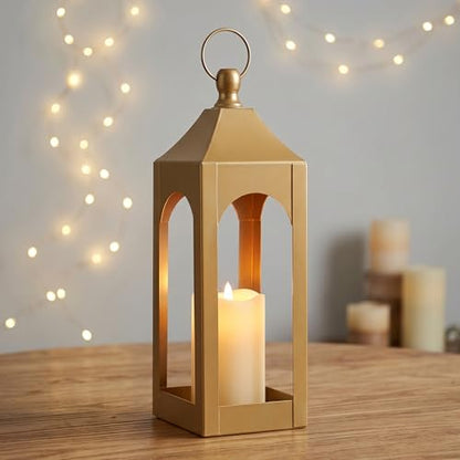 Modern Farmhouse Lantern Decor Metal Decorative Hanging Candle Lanterns - size: Medium-Golden