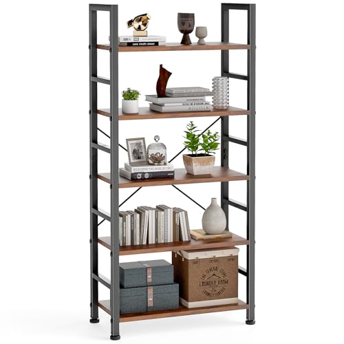 DUMOS 5 Tiers Bookshelf, Classical Modern Book Shelf Bookcase - color: Brown, size: 5 Tier＆Open