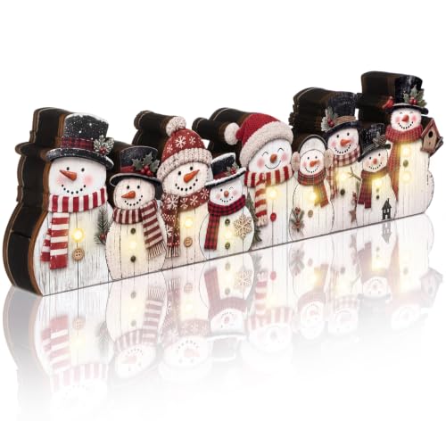 Yousoontic Christmas Table Decorations, Light up Snowman Table Centerpieces Cute Wooden Sign Decorations with LED Lights, 3D Block Xmas Decor for Christmas Tabletop Mantel Desk Home Office Party - style: Snowman