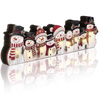 Yousoontic Christmas Table Decorations, Light up Snowman Table Centerpieces Cute Wooden Sign Decorations with LED Lights, 3D Block Xmas Decor for Christmas Tabletop Mantel Desk Home Office Party - style: Snowman