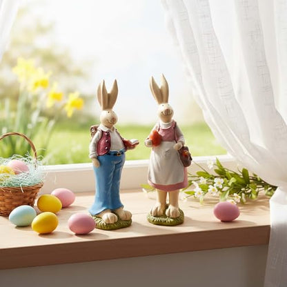 Easter Bunny Figurines Set of 2, Resin Rabbit Couple, 6.1 Inch - size: 6.1 inch