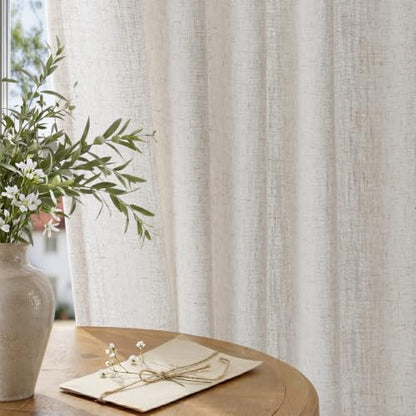 Semi Sheer Pinch Pleated Linen Curtains for Living Room 96 Inches, Natural - color: Natural, size: 40"W x 96"L (Pack of 2)