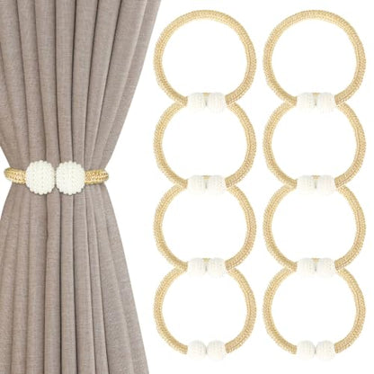 8 Pack Magnetic Curtain Tiebacks with Pearls,Modern Curtain Holdbacks Strap - color: Gold