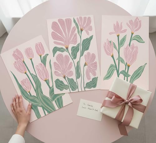hijyord 3 Pcs Pink Tulips Flowers Canvas Wall Art Unframed - color: Poster, size: 24"L x 16"W
