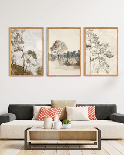 UPWOIGH Neutral Tree Framed Wall Art Set of 3, 16 x 24 Inch - color: Grey, size: 24"L x 16"W