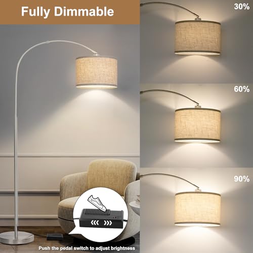 Arc Floor Lamp, Dimmable Floor Lamp with Adjustable Hanging Shade, Silver - color: Silver