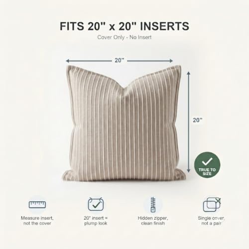 SanVia Designer Cotton Throw Pillow Covers 20x20 for Nooks, Beds & Sofas - color: Taupe, size: 20" x 20" (Pack of 1)