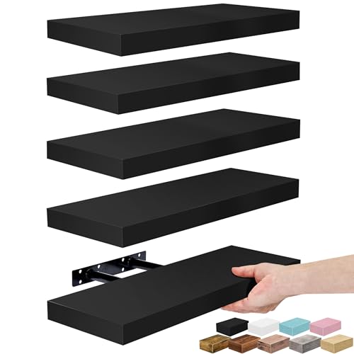 Sorbus 16 Inch Floating Shelves for Wall (5 Pack, Black) - color: Black, size: 5 Pack