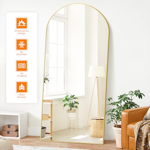 Arched Full Length Mirror, 75"x35" Standing Body Mirror for Wall, Gold - color: Gold, size: 75"L x 35"W