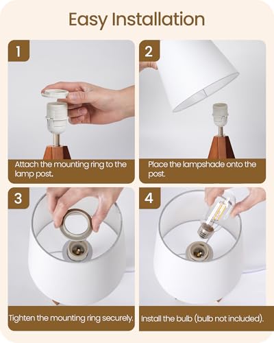 Tripod Table Lamp, Small Bedside Lamp with White Fabric Shade & Dark Wood Base, Modern Nightstand Lamp, Little Cute Desk Lamp for Bedroom, Kids Room, Living Room, Office, Study, LW51TL05 - color: White+Pearwood