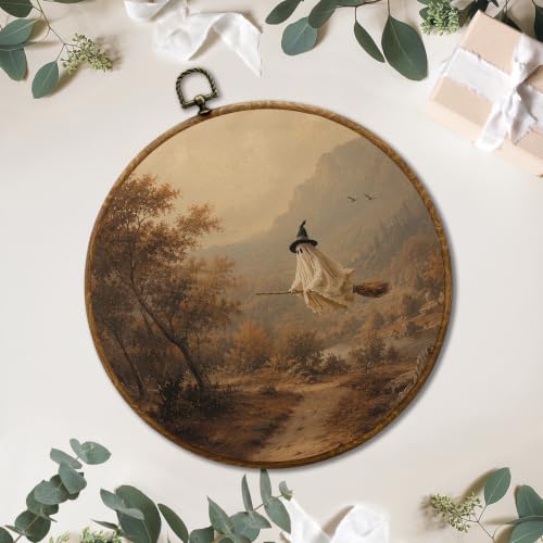 JUIOEIU Fall Halloween Witch Ghost on Broom Round Wall Decor 994 - color: Ghost01