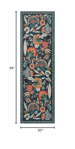 Zealude Boho Washable Green Bathroom Kitchen Runner Rug, 2x8 Egypt Hallway Entryway Rug Runner, Non Slip Botanical Floral Vintage Carpet for Entry Living Laundry Room (Dark Green, 2 x 8) - color: Green, size: 2'6'' x 8'(Runner)