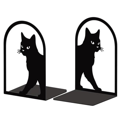 Peacoblue 5.3"x4.3"x7.9" Metal Bookends, Heavy Duty Book Ends for Shelves - style: Cute Cat
