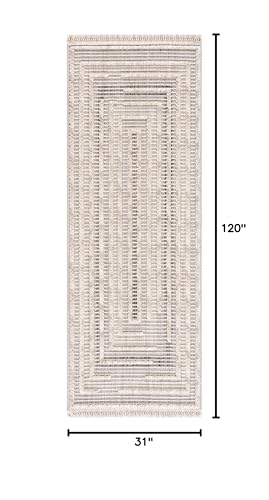 Hauteloom Lyre Hallway, Kitchen Runner Rug - Geometric, Solid & Striped - Charcoal, Cream, Beige - 2'7" x 10' - color: Charcoal, Cream, Beige / Lunao, size: 2'7" x 10' (Runner)