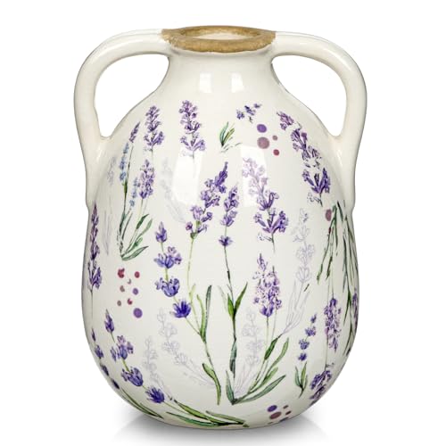 Blue and White Flower Vase for Home Decor 8.4'' Chinoiserie Ceramic Vase - color: Purple & White