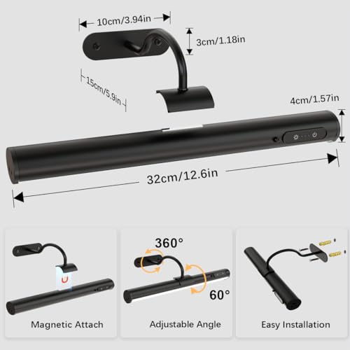 Wireless Rechargeable Picture Light, Battery Operated Art Light - color: Without Motion Sensor Black