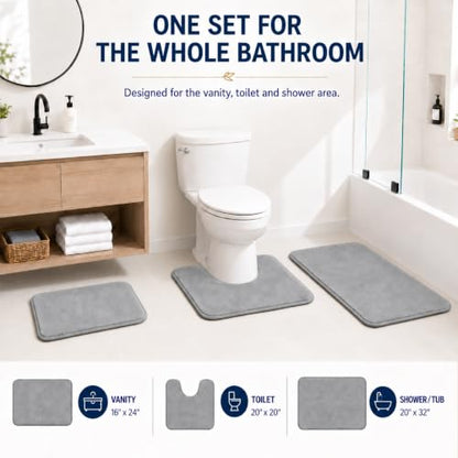 RUN HELIX Bathroom Rugs Sets 3 Piece, Soft Absorbent Memory Foam Bath Mats Set, Dry Fast Bath Mat, Machine Washable Bath Rug Set for Bathroom （Ash Gray） - color: Ash Gray