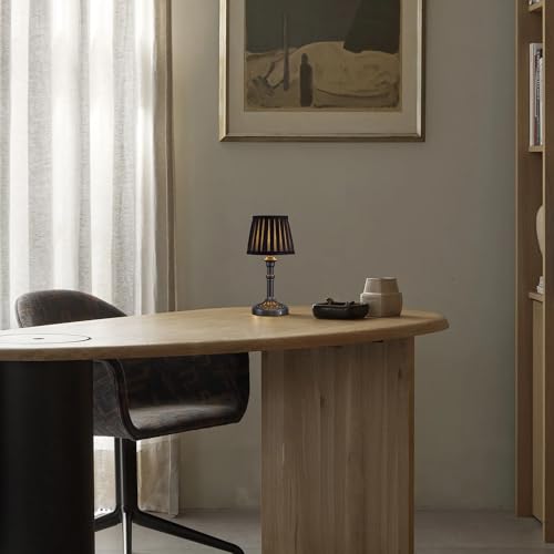KDG Mottled Silver Cordless Table Lamps Set of 2, Black Fabric Shade Light - color: Mottled Silver + Black Lampshde (2 Pack)